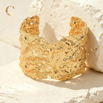 Cross-Border European and American Fashion Open Bracelet, Gold Color, High-End, Simple, Niche, Pleated Electroplating, Light Luxury Jewelry Wholesale