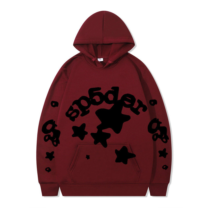 跨境 SP5DER蜘蛛网印花帽衫欧美潮牌大码宽松男女款连帽卫衣