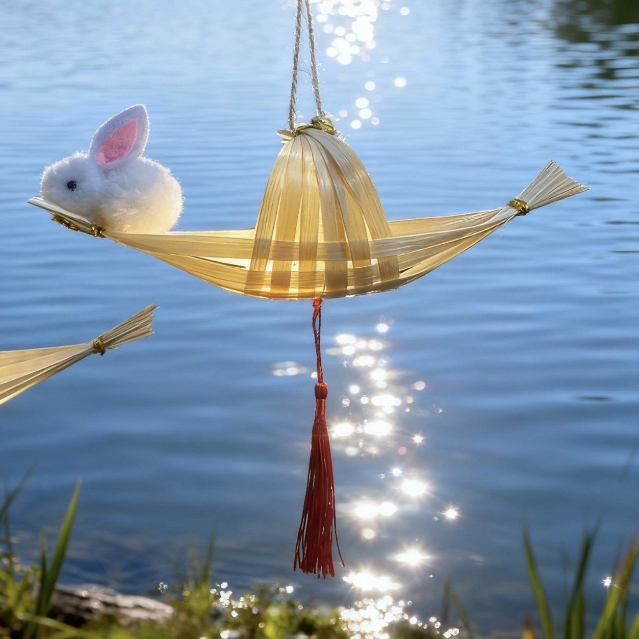 Bamboo Moon Boat Rabbit Lantern Mid-Autumn Festival Chinese Style Lantern Creative Ancient Style Lantern Portable Outdoor Holiday Pendant