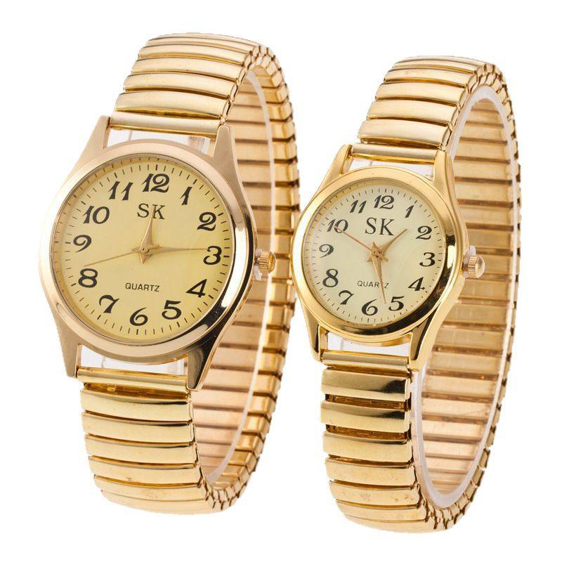 Middle-aged and elderly watch men's large digital plate Women's Watch steel belt spring elastic band old watch activity gift quartz watch men