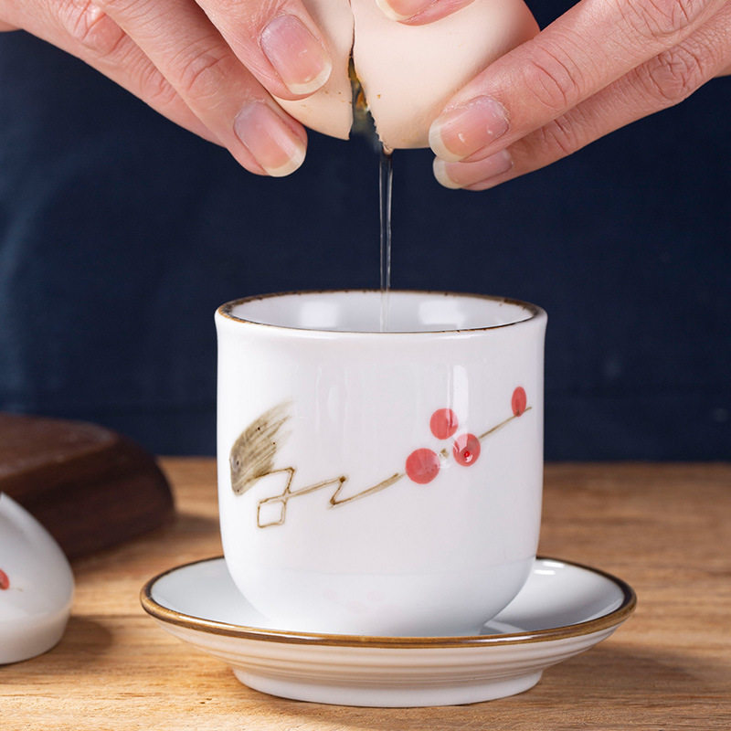 Japanese Style Steamed Egg Cup Colored Tea Bowl Steaming Cup Dessert Cover Bowl Japanese and Korean Cuisine and Wind High Temperature Ceramic Tableware