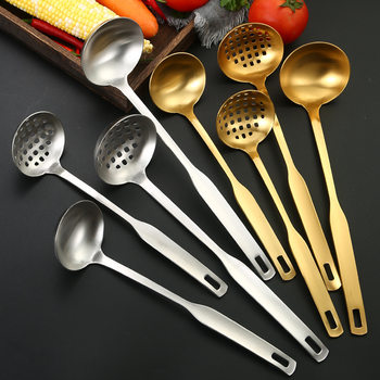 Stainless steel hot pot spoon thickened household hotel restaurant golden soup spoon Colander porridge spoon spoon long handle hot pot spoon drain