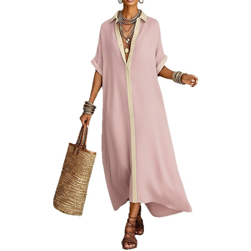 Womens Summer Dress Casual Vacation Style Solid Color Cardigan Design Wholesale Available low MOQ