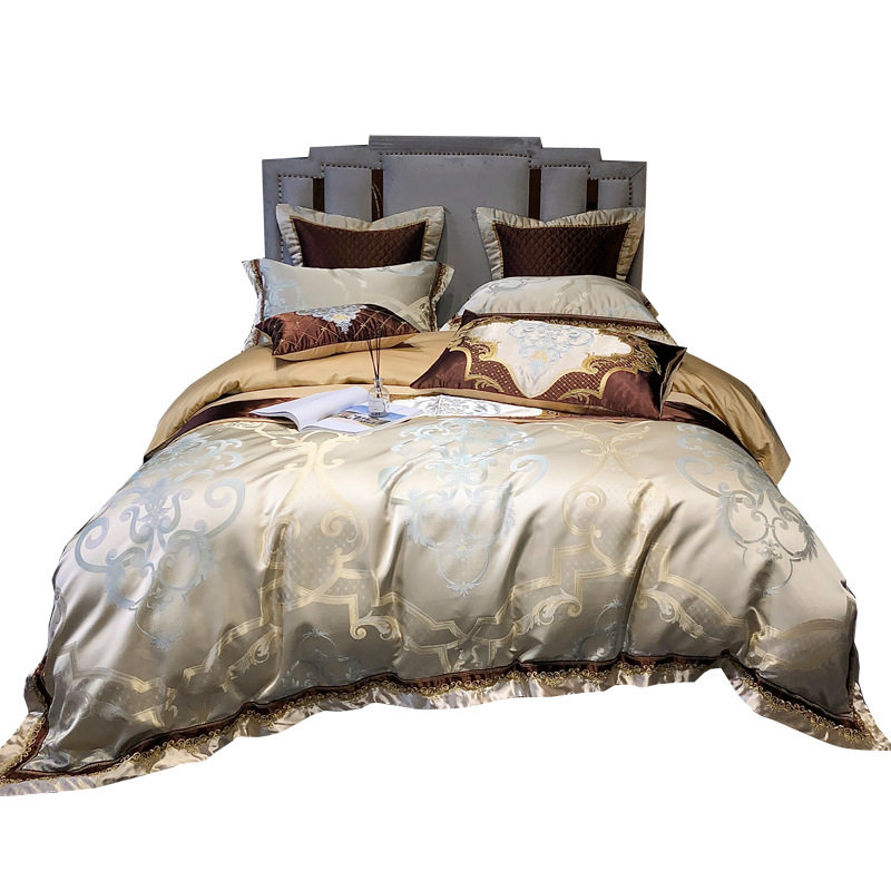 Champagne Satin Jacquard Four-piece Set European-style Bedding Quilt Cover Luxury Model Room Bed Cover Multi-piece Set