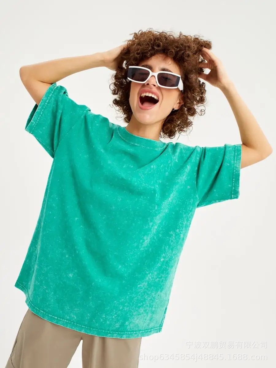 Womens Vintage Wash Dyed T Shirt Solid Color Short Sleeve 100 Cotton Spring Summer Casual Wear Wholesale Available