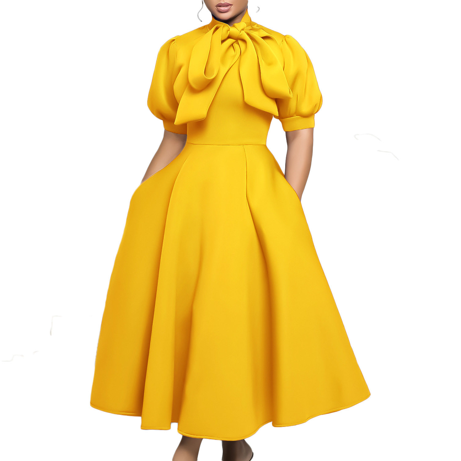 Summer Womens Short Sleeve Bow Tie A Line Party Dress Elegant Design Comfortable Fabric Versatile for Events