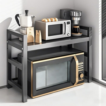 Retractable Kitchen Storage Rack Microwave Oven Rack Household Double-Layer Countertop Desktop Electric Rice Cooker Storage Bracket