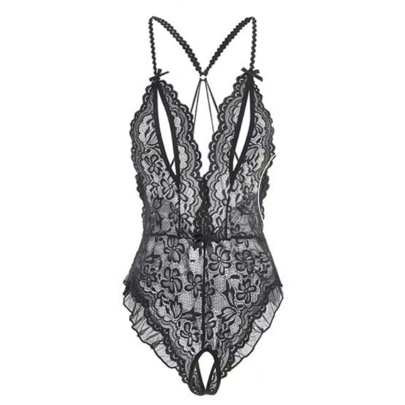 浪漫紫-情趣内衣性感蕾丝镂空连体衣女开裆激情免脱套装睡衣诱惑