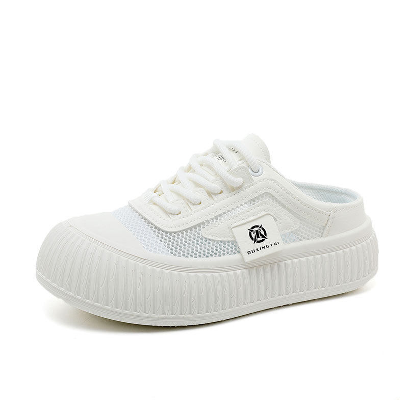 [Customized] Xt125 New Mesh Half-Drag 2025 Summer Trendy Cut Out Mesh Shoes Breathable Thick Sole Casual Heightening