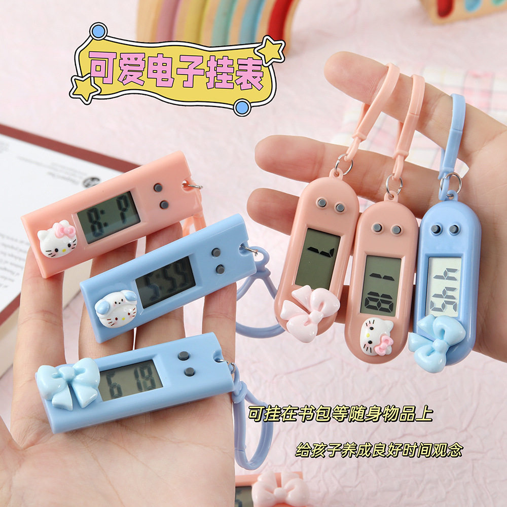 Cartoon Cute Kitten Bowknot Digital Watch Mini Portable Student Wristwatch Work Study Exam Timetable