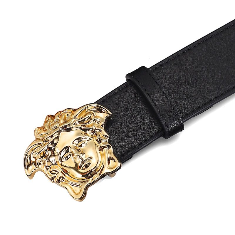 Can send men's belt pure cowhide hairdresser big brand belt luxury Medusa belt trendy leather high-end