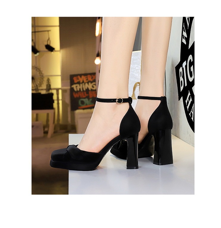 Sandal nữ quai ngang cao gót siêu cao đế xuồng mũi vuông thắt nơ — Màu đen, Màu mơ, Màu trắng