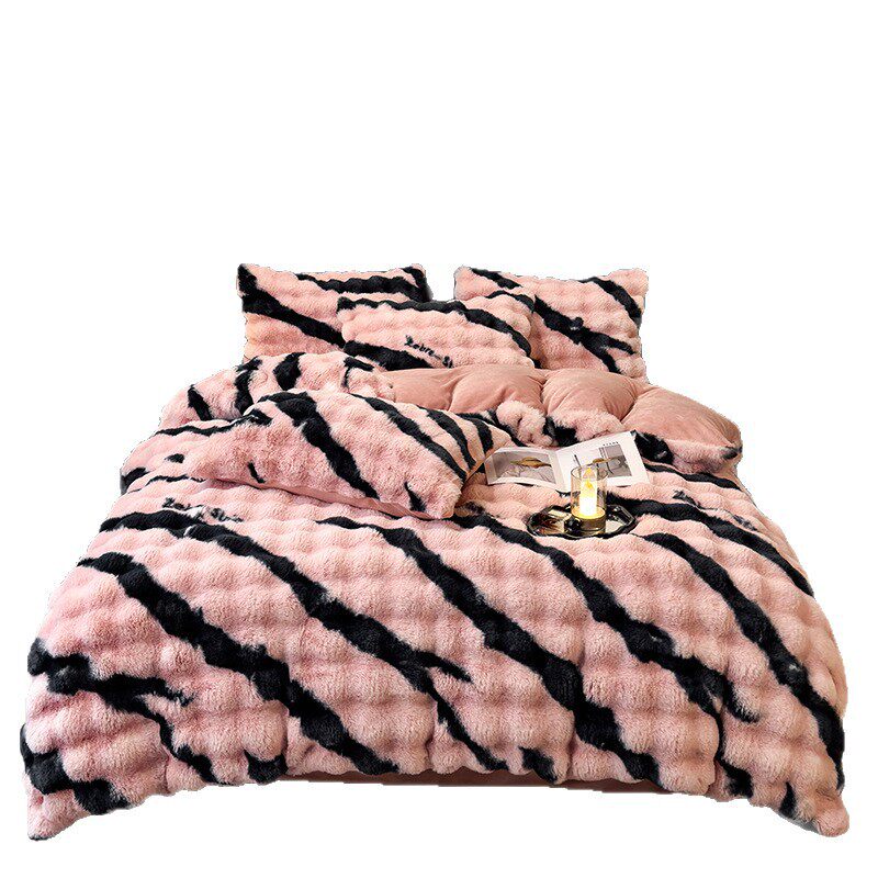 Thickened High-Weight Rabbit Plush Four-Piece Set Milk Velvet Class a Maternal and Infant Grade Autumn and Winter Warm Fleece-Lined Bed Bed Sheetss and Quilt Covers