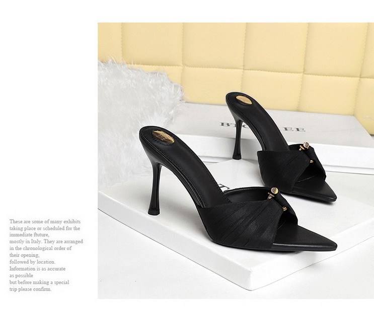 Sandal cao gót nữ mũi nhọn quai ngang chất liệu ren phối nhún, gót nhọn thanh mảnh — Họa tiết da báo, Màu be, màu đen