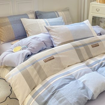 Home Textile 100% Pure Cotton Four-Piece Set, Single/Double Duvet Cover, Student Dormitory Fitted Sheet Three-Piece Set