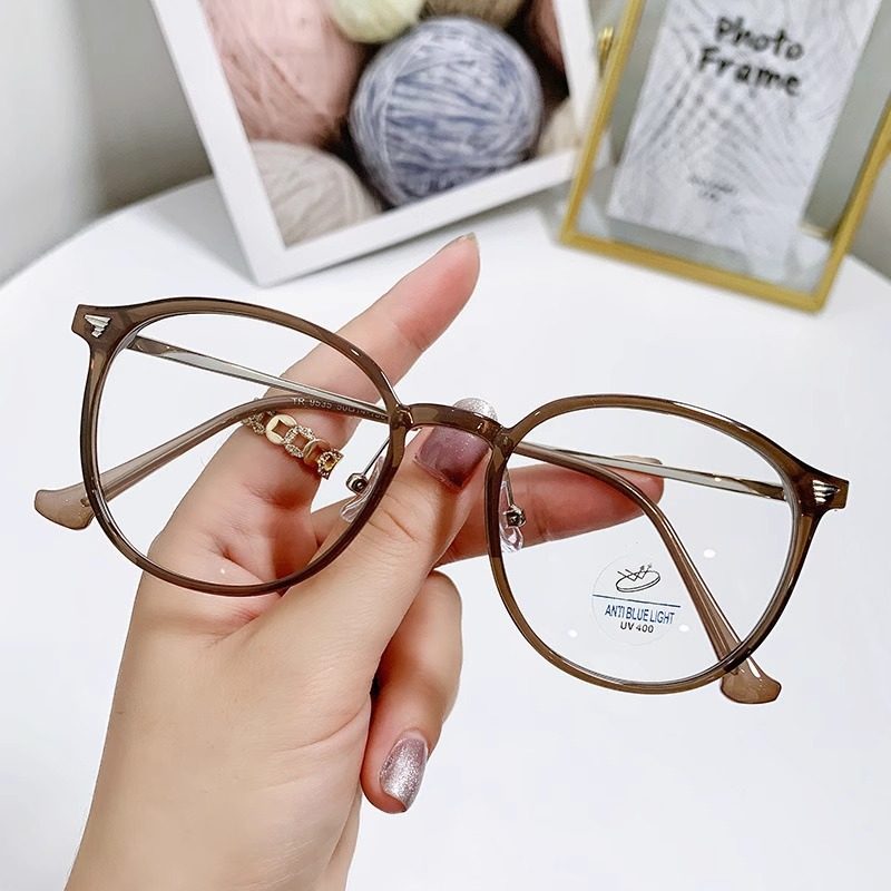 Cold Tea-Colored Eyeglass Frames Can Be Fitted with Prescription Lenses, Ultra-Light, Slimming, Natural Look, High-Value Plain Glasses
