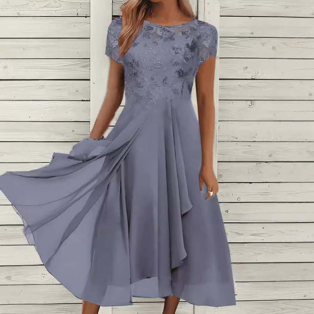 Chiffon Maxi Dress with Sequin Print Round Neckline Elegant Evening Wear Available in Multiple Colors and Sizes