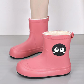 Cute Students Rain Shoes Personalized fleece-lined Water Shoes Women's Four Seasons Creative Soft Sole Non-slip Waterproof Large Children's Rain Shoes for Women