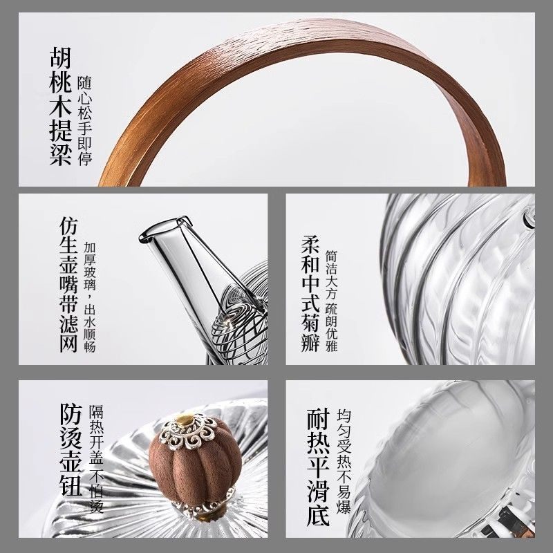 Japanese-style Small Teapot with Beam Household High Temperature Resistant Glass Teapot Single Pot Electric Ceramic Stove Boiling Teapot Kettle Tea Set