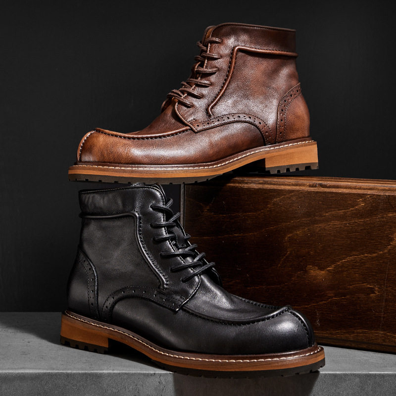Men’s Genuine Leather Retro Brogue Boots