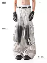 American High Street Design Inkjet Ribbon Distressed Pants Unisex 2026 New Workwear Jeans Loose Wide-Leg Pants