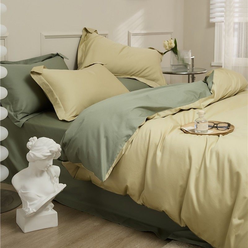 Light Luxury Solid Color 100s Long-staple Cotton Pure Cotton Four-piece Set Cotton Advanced Sense Bed Sheet Quilt Cover Three-piece Set Bedding