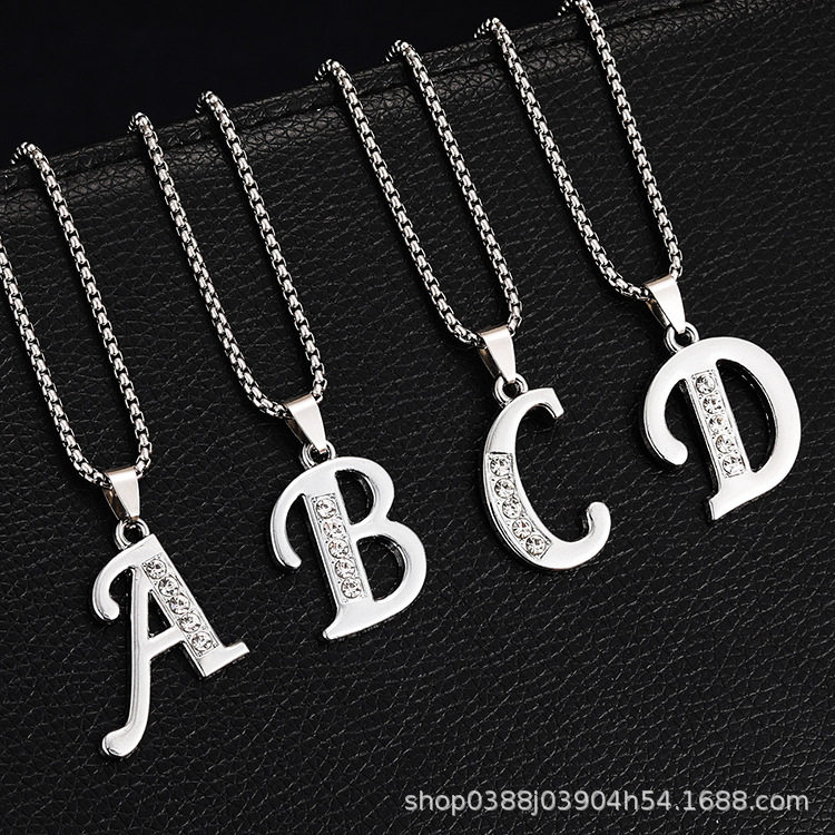 2025 summer new 26 diamond English letter necklace men's European and American fashion creative diamond jewelry accessories women
