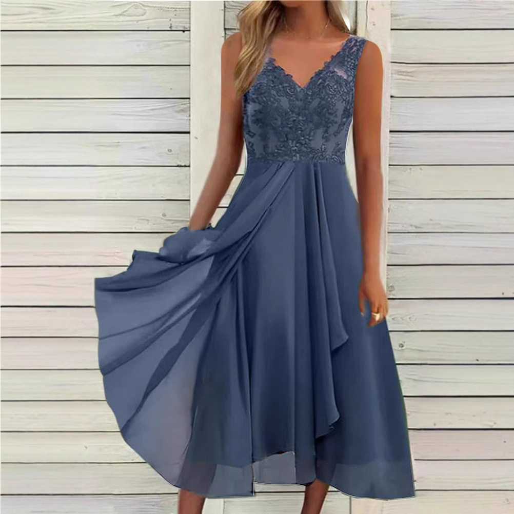Chiffon Lace Hollow Out Long Dress Sleeveless Elegant Perfect for Bridesmaids Wholesale Availability