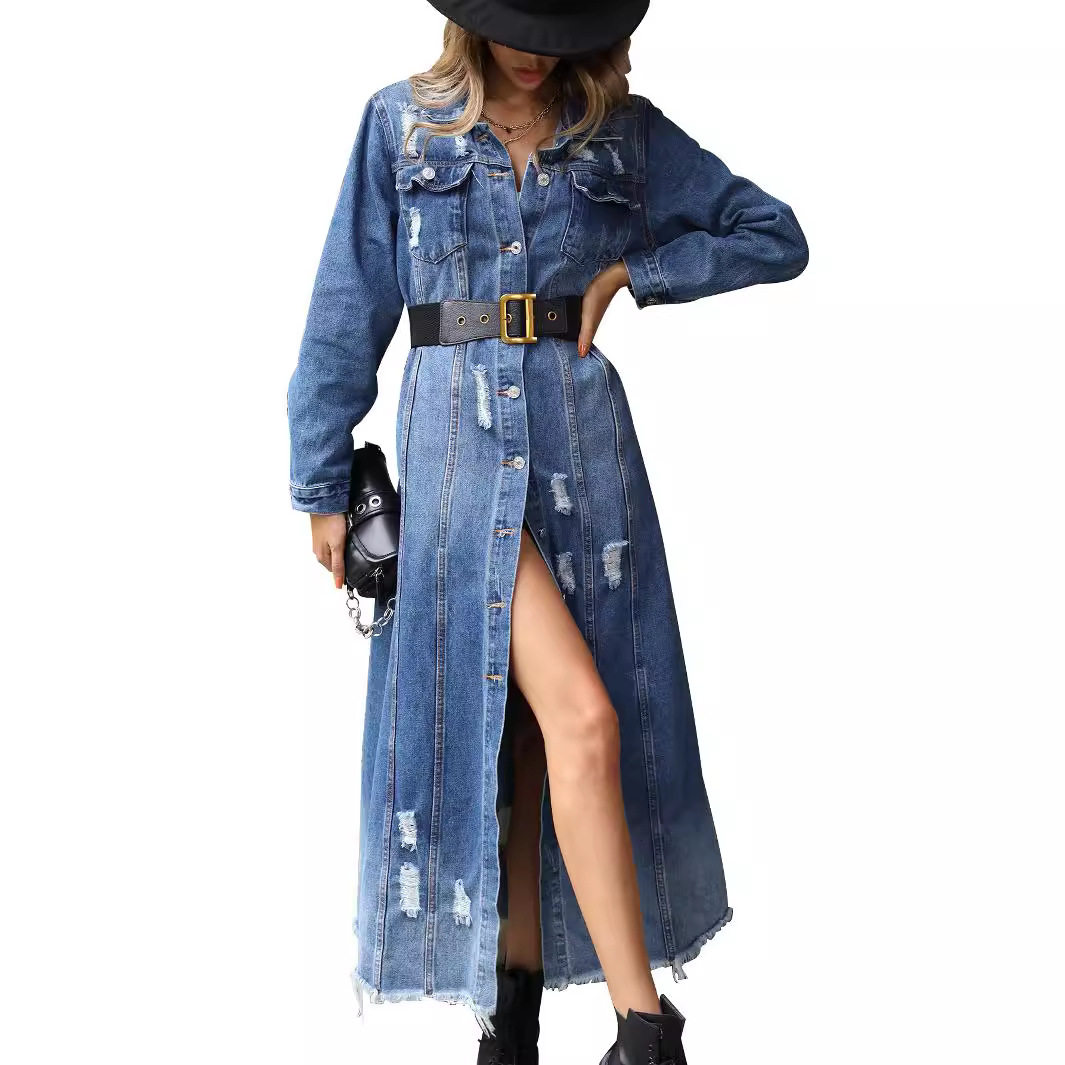 Vintage Slim Fit Long Sleeve Denim Dress for Women Waist Defining Stylish Comfortable Perfect for Casual Outings