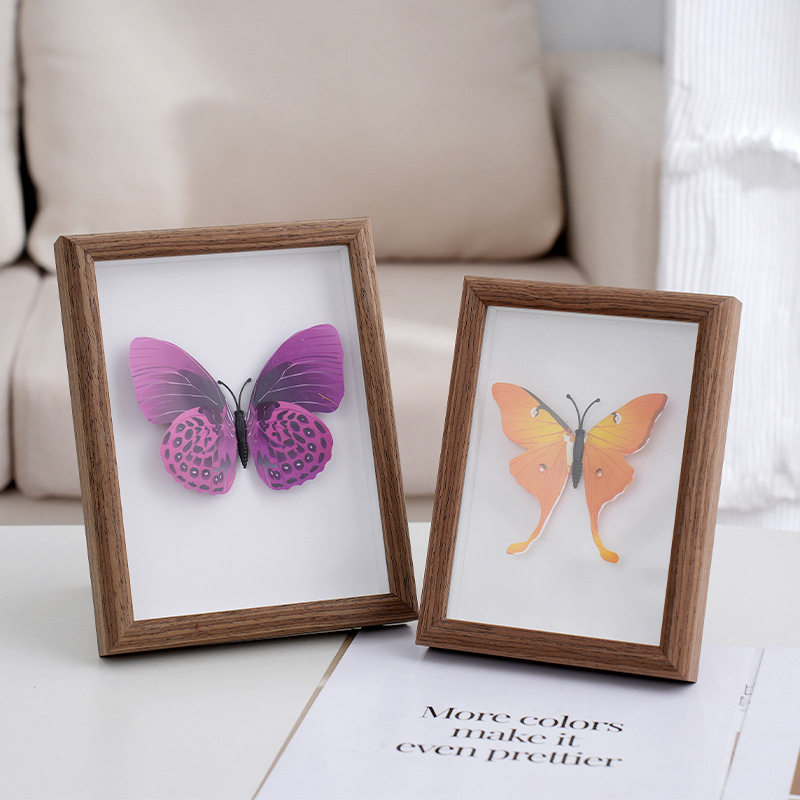 Wooden Photo Frame Simple Creative Photo Frame Teak Color Hollow Desktop Ornaments Family Simple Anniversary Decorative Picture Frame