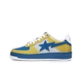 Blue and yellow patent leather