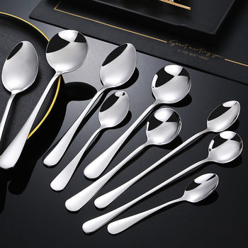 Stainless steel spoon household eating spoon spoon long handle dessert round spoon thickened 1010 hotel Western tableware wholesale