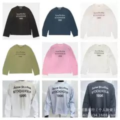 American Ins Trendy Brand Ac1996 Washed and Distressed Letter Print High Street Long-Sleeved Loose-Fitting T-Shirt for Men and Women