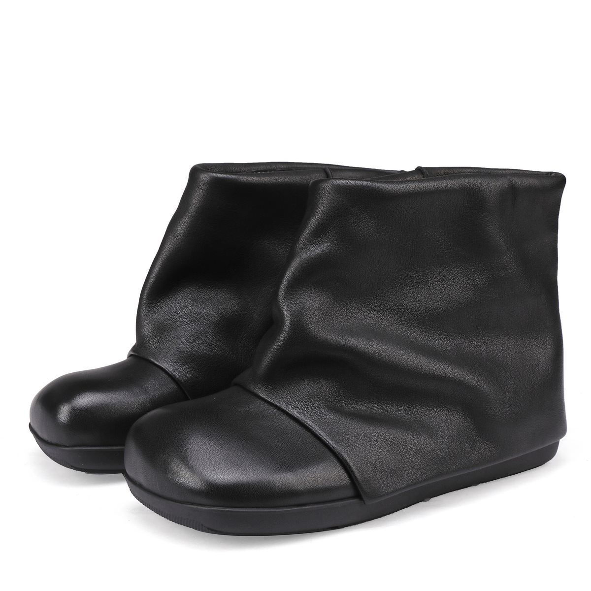 Boot nữ cổ ngắn da bò thật đế bằng mũi tròn phong cách cổ điển — màu đen, Màu nâu