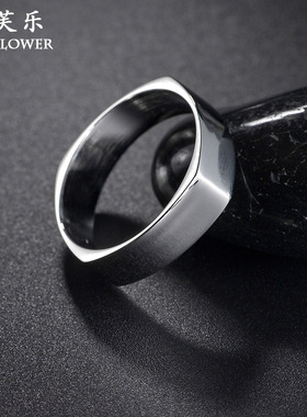 跨境新品钛钢时尚方形光面戒指女个性嘻哈朋克风不锈钢食指指环