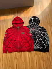 Cross-Border Sup Collaboration Van Spider Web Zipper Hoodie for Men, Loose Trendy Brand Spring and Autumn Couple Style Casual Jacket