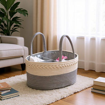 Amazon's Hottest Toy Storage Basket Cotton Rope Woven Baby Diaper Storage Box Portable Basket Home Removable