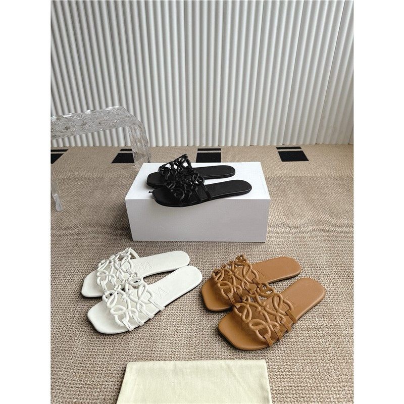 [Luojia Top Version] Cowhide Hollow Sandals Women's Summer Flat Slippers Fashionable and Easiest for Match Casual Beach Shoes