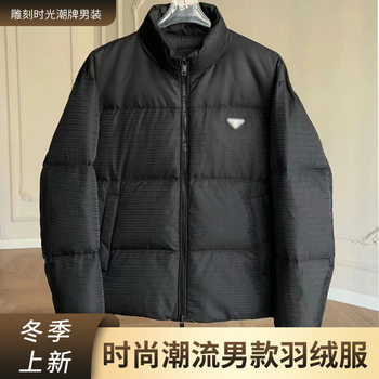 Autumn and Winter 2025 Metal Triangle Logo down Jacket Fashionable High Street Ins Casual Stand Collar Jacquard Warm down Jacket