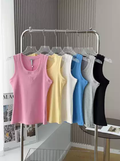 Luo Family Summer Women's Tank Top Summer Classic Chest Logo Embroidered Pattern Elastic Slimming Bottom Shirt Top