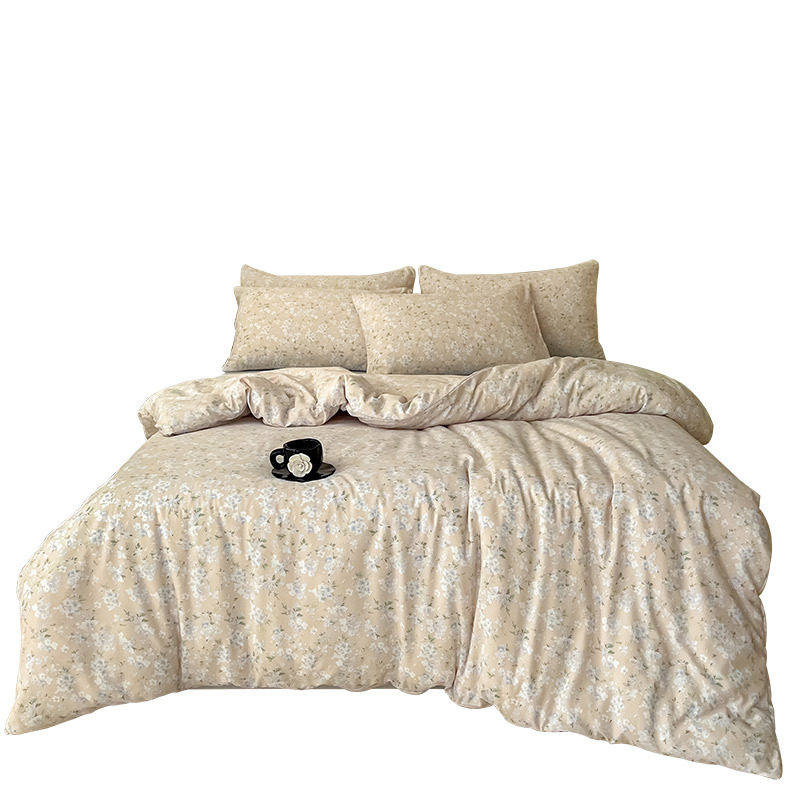 Class A maternal and infant grade knitted cotton double-layer yarn four-piece set small fresh floral bed sheet quilt cover student three or four-piece set
