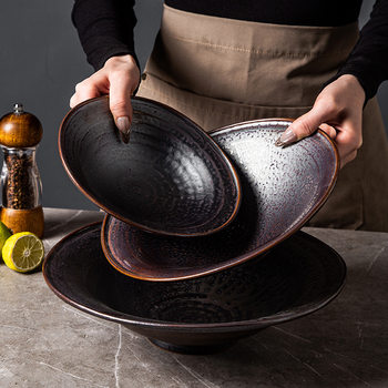 Japanese style retro ceramic counter-mouth bowl creative home restaurant noodle bowl soup bowl fruit salad bowl export