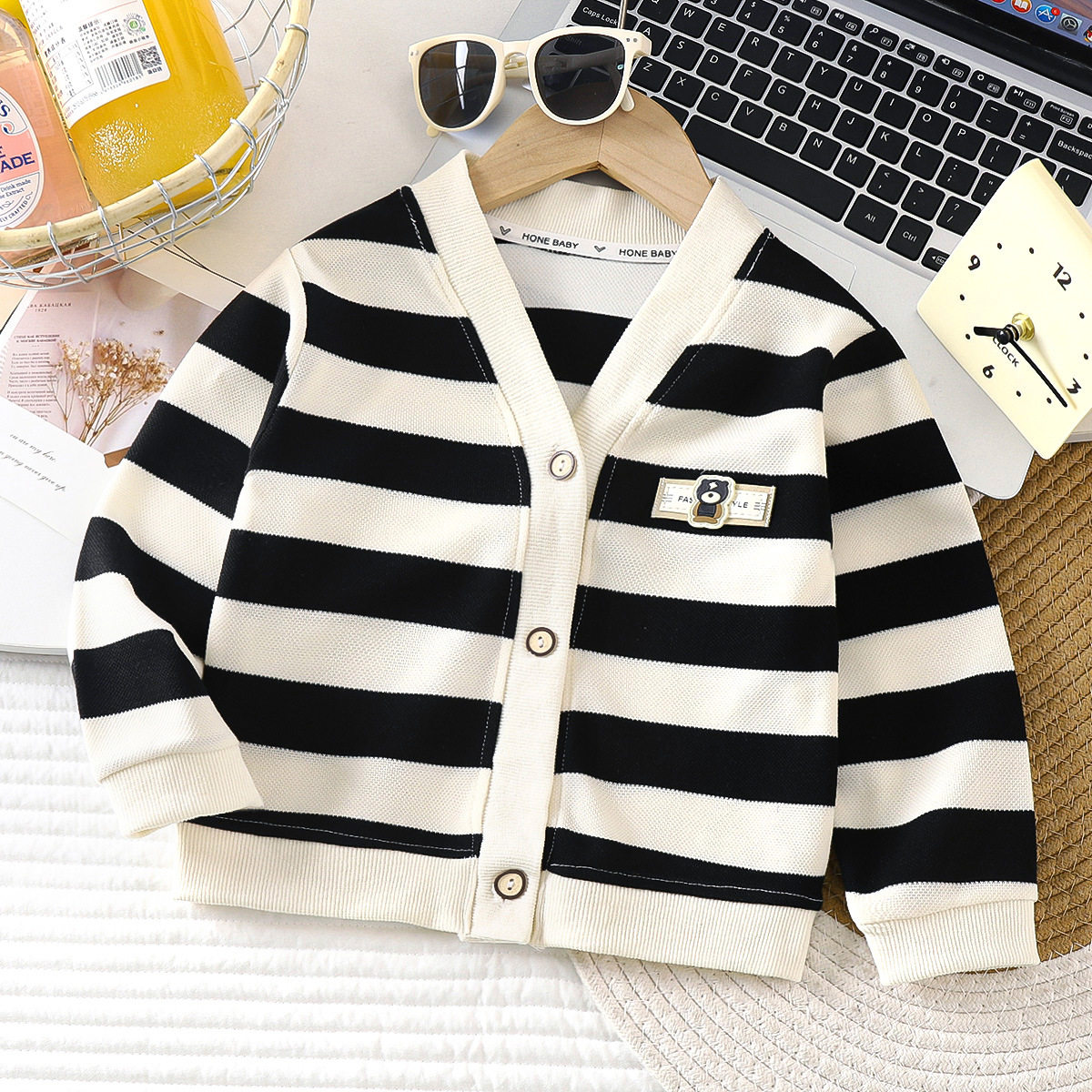 New Boys & Girls Autumn Korean Style Striped Versatile Stylish Coat, Kids' Long-Sleeve Top for Toddlers & Little Kids