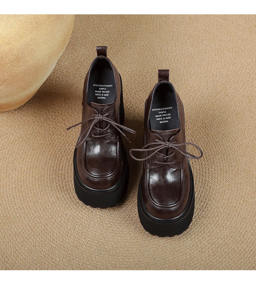 Giày lười nữ da cừu thắt dây gót cao 12cm đế xuồng — màu đen, màu nâu