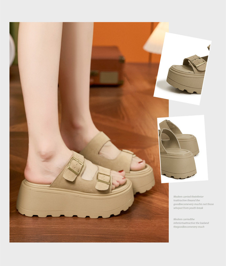 Dép sandal nữ quai chữ V da bò mềm mại phong cách hàng ngày — Lạc đà, Vàng, Mơ chi tiết 3