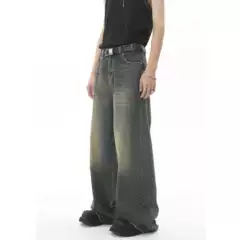 2025 New Men's and Women's Four Seasons New Vintage Hong Kong Style Old Loose Wide Leg Dash Jeans