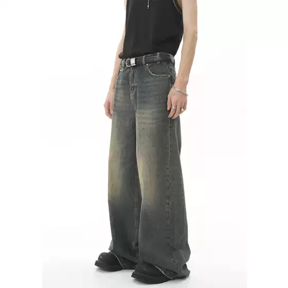 2025 New Men's and Women's Four Seasons New Vintage Hong Kong Style Old Loose Wide Leg Dash Jeans