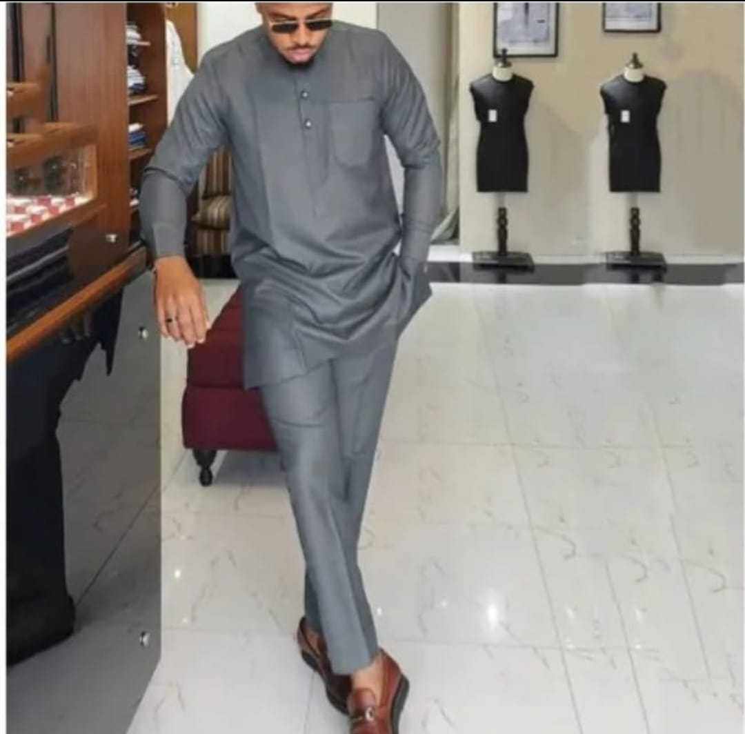 2023非洲民族风男士休闲套装2件套长袖纯色拼接衬衫和裤子套装