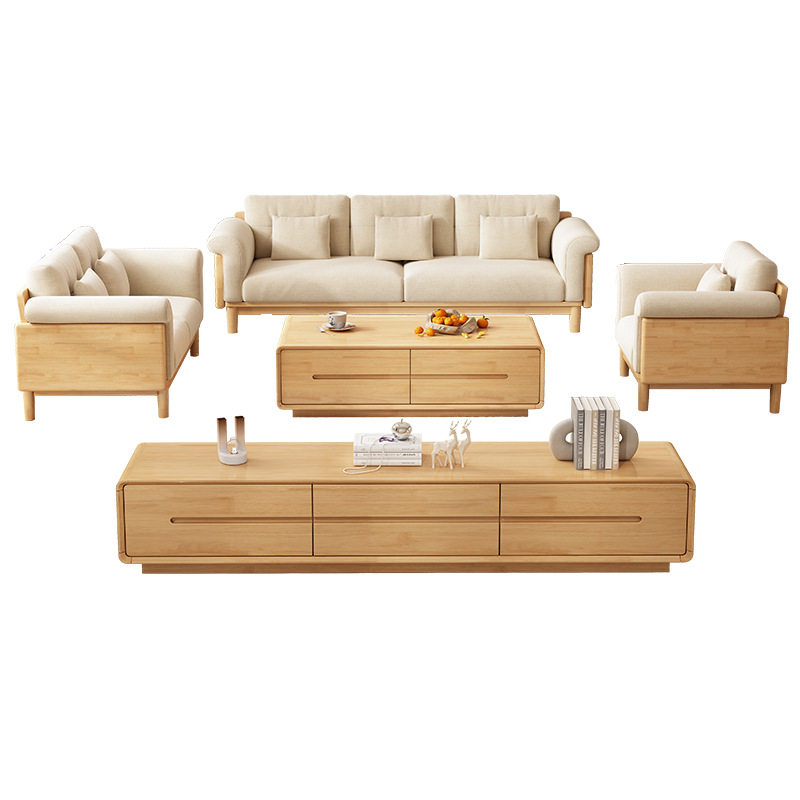 北欧实木布艺沙发组合日式简约小户型原木风转角贵妃客厅家具沙发