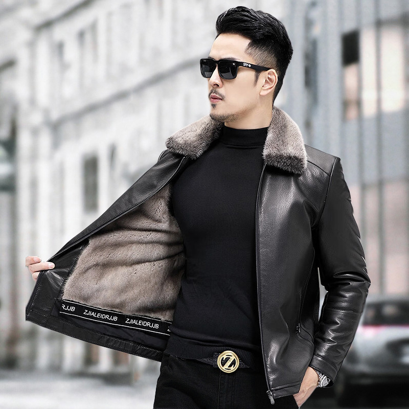 Áo Da Nam Chất Liệu Da Bò Kín Cổ Trung Niên